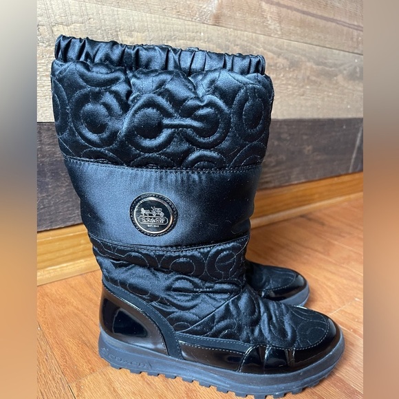 Coach Patent Leather & Signature Fabic Black Drexel Slip On Snow Boots Size 7B - Picture 3 of 6